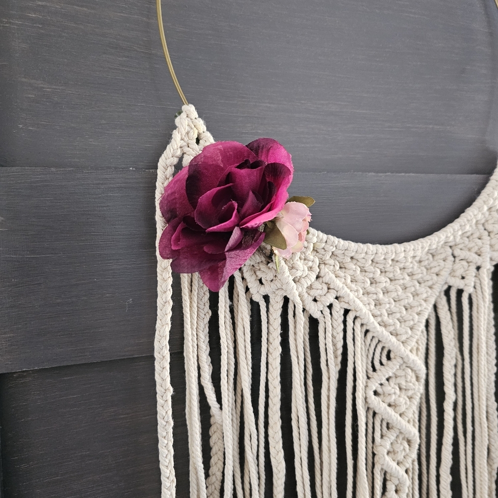 Boho Macrame floral wreath wall tapestry - Picture 3 of 7